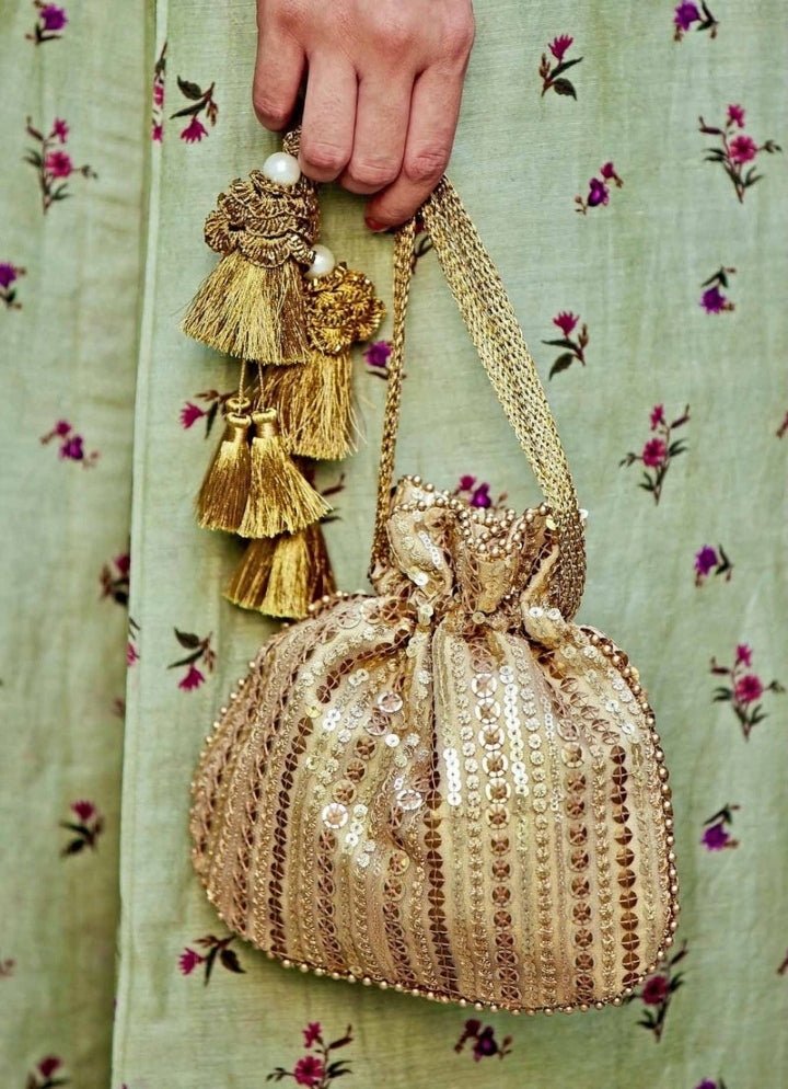 Antique Gold Embroidered Potli AMYRA - Fabilicious Fashion