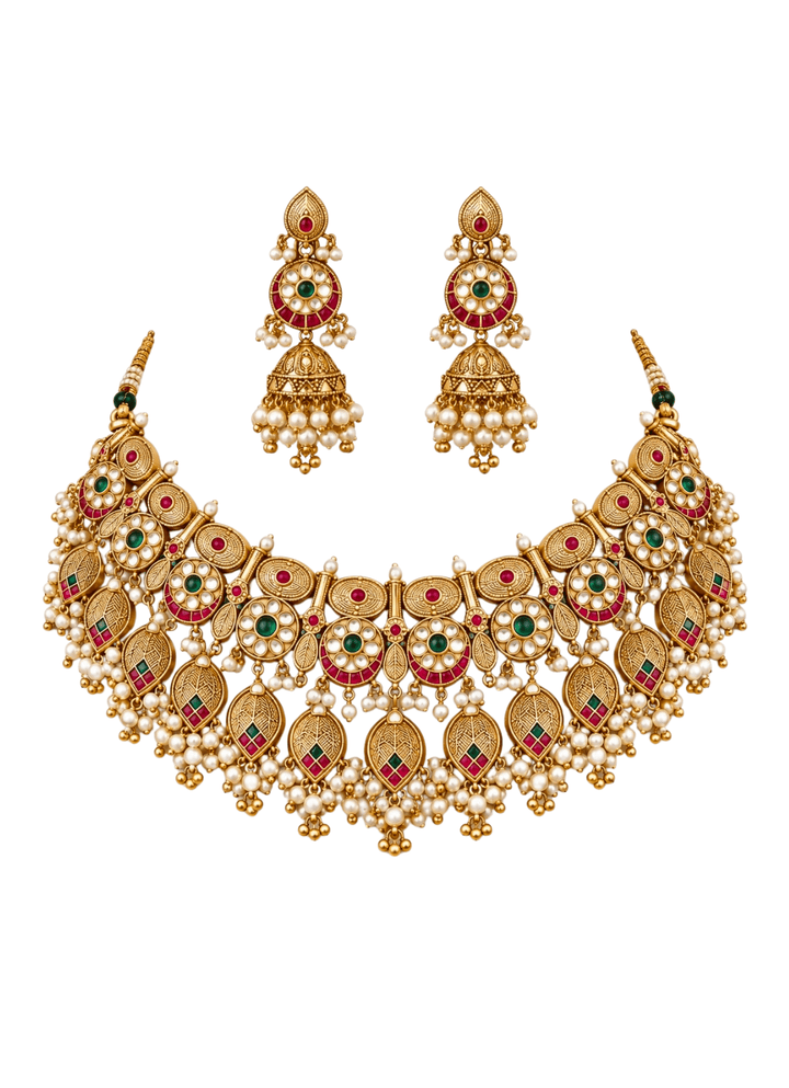 Vivinia By Vidhi Mehra Antique Gold Kundan Statement Necklace SetFabilicious Fashion