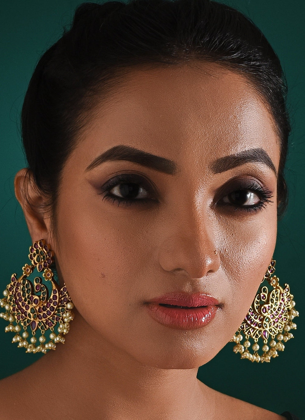 Antique Gold Plated And Multi Stone Statement Earrings Zaza By Somya - Fabilicious Fashion