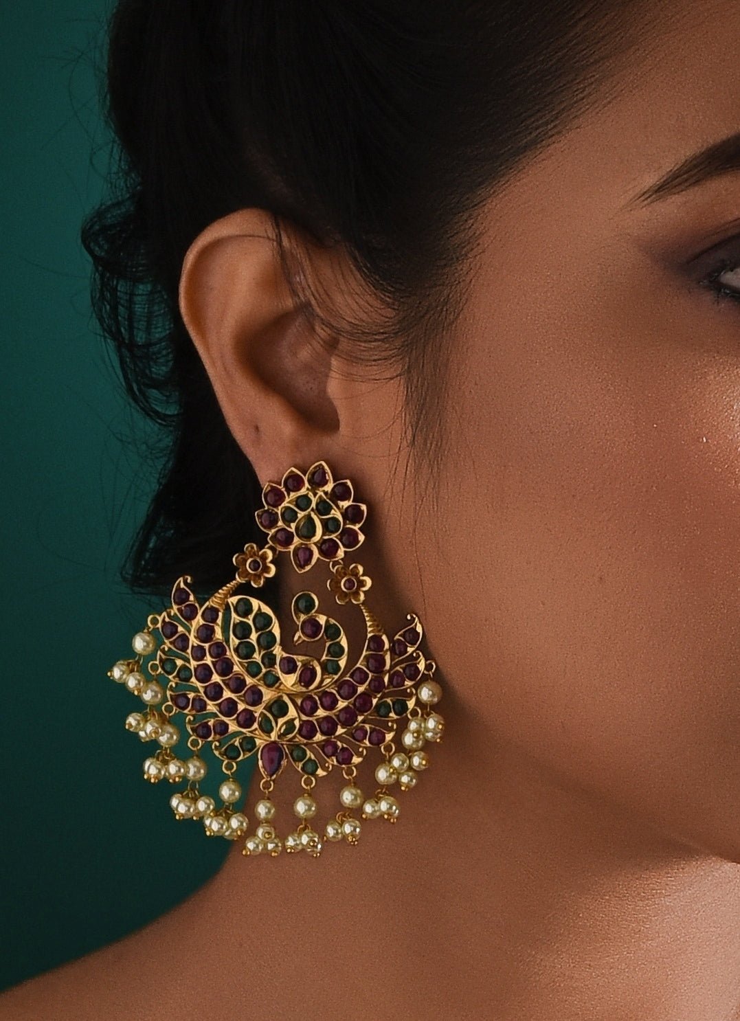 Antique Gold Plated And Multi Stone Statement Earrings Zaza By Somya - Fabilicious Fashion