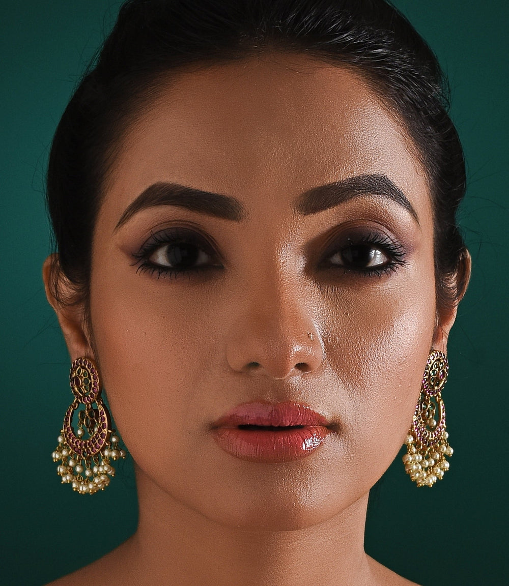 Antique Gold Plated and Pearl Drop Chandelier Earrings Zaza By Somya - Fabilicious Fashion
