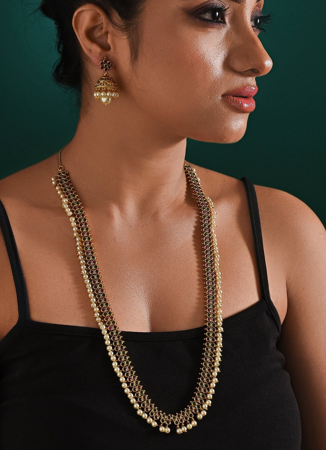 Antique Gold Plated And Pearl Drop Long Necklace Set Zaza By Somya - Fabilicious Fashion