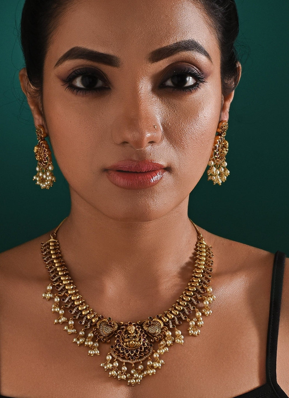 Antique Gold Plated And Pearl Drop Necklace Set Zaza By Somya - Fabilicious Fashion