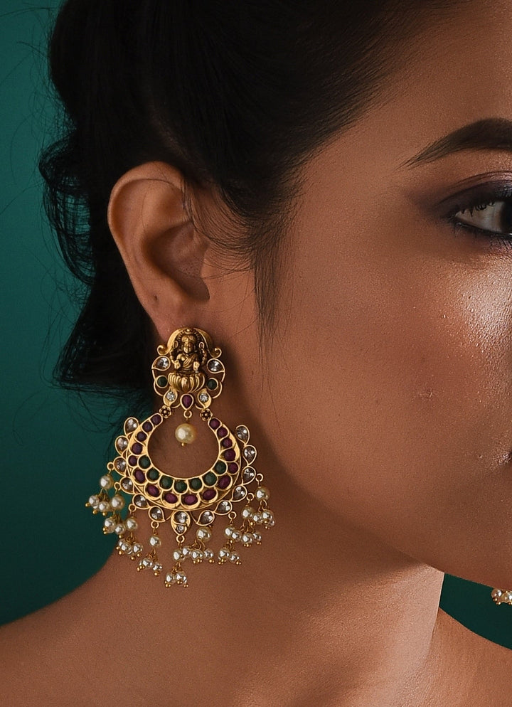 Antique Gold Plated Chandelier Earrings Zaza By Somya - Fabilicious Fashion