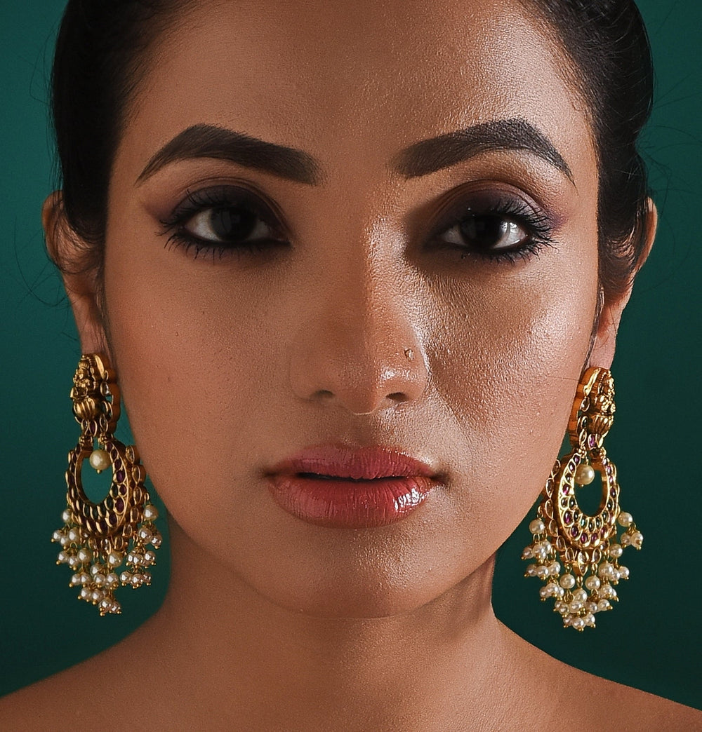 Antique Gold Plated Chandelier Earrings Zaza By Somya - Fabilicious Fashion