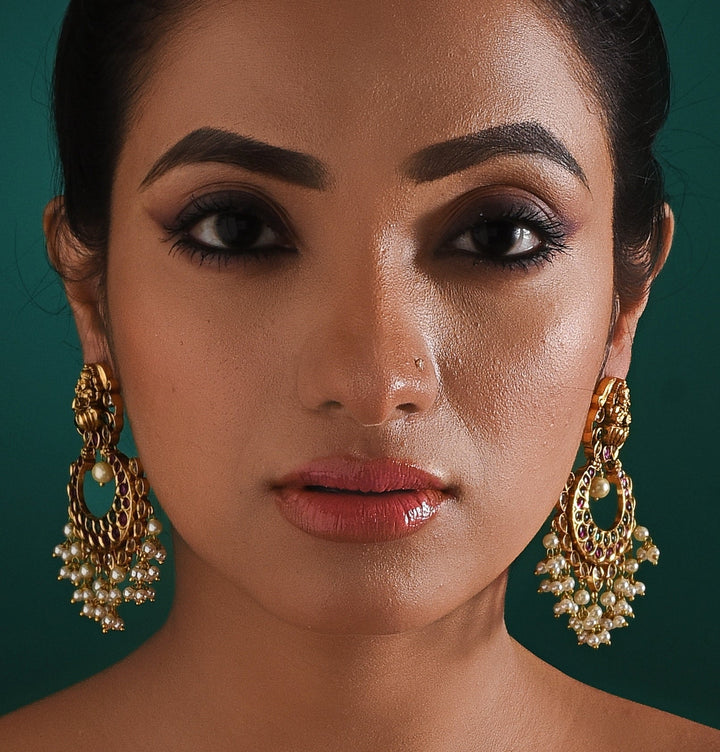 Antique Gold Plated Chandelier Earrings Zaza By Somya - Fabilicious Fashion