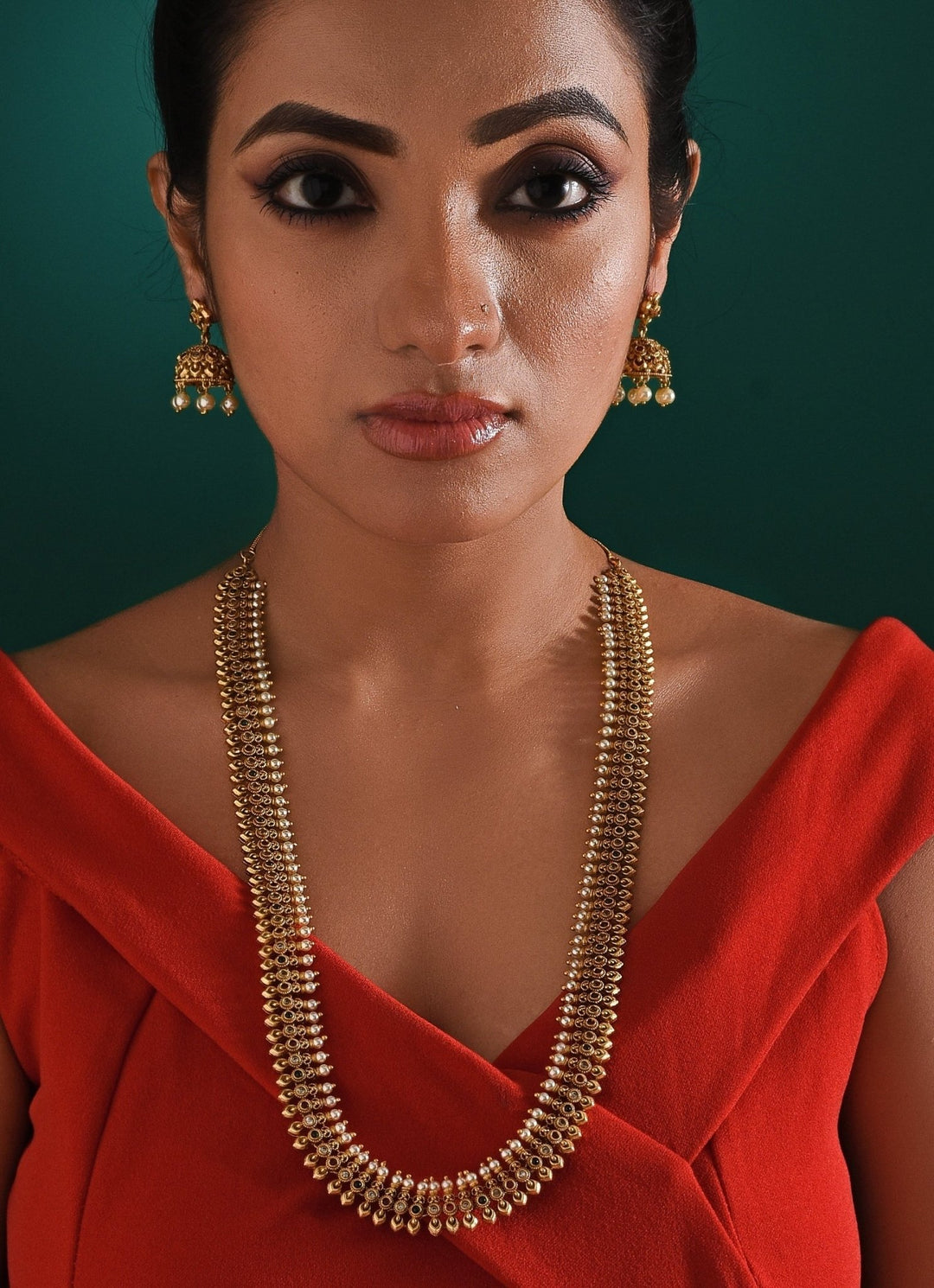 Antique Gold Plated Long Necklace Set Zaza By Somya - Fabilicious Fashion