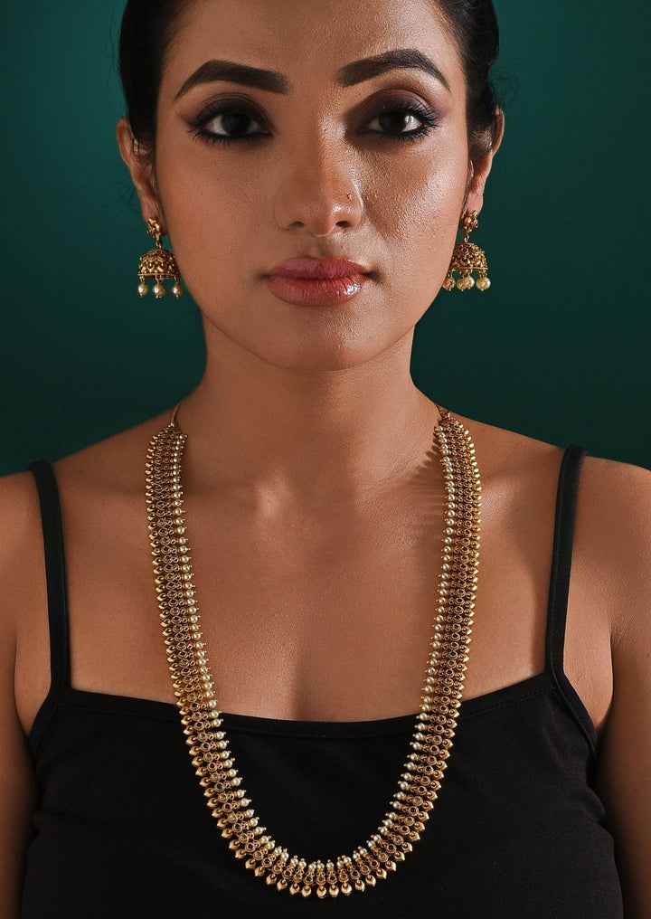 Antique Gold Plated Long Necklace Set Zaza By Somya - Fabilicious Fashion