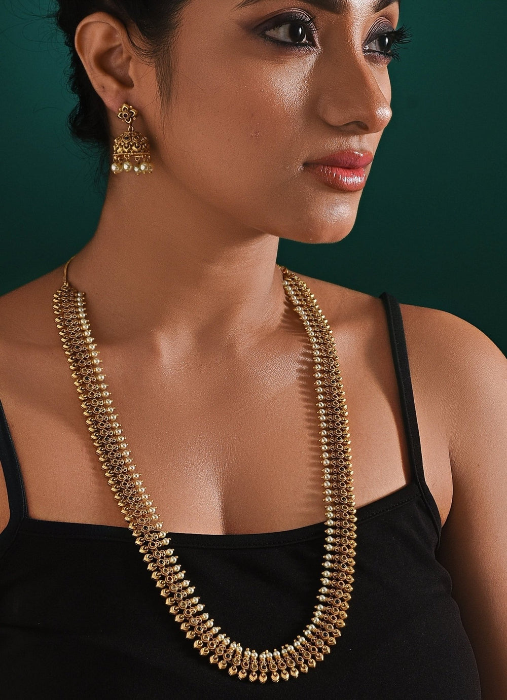 Antique Gold Plated Long Necklace Set Zaza By Somya - Fabilicious Fashion