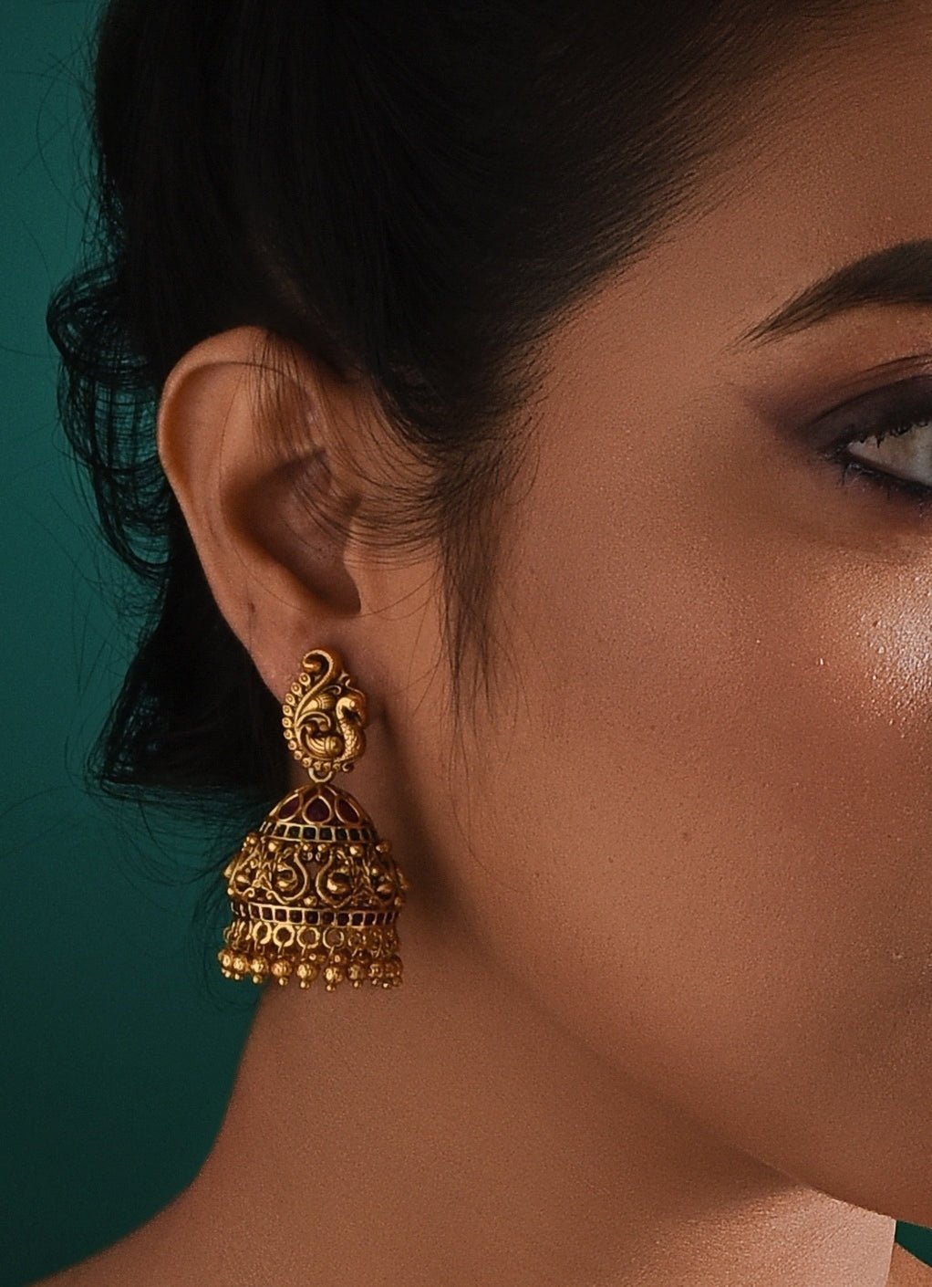 Antique Gold Plated Peacock Jhumka Earrings Zaza By Somya - Fabilicious Fashion