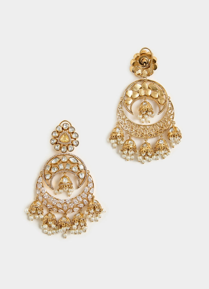 Antique Gold Plated Statement Jhumka Earrings Vivinia By Vidhi Mehra - Fabilicious Fashion