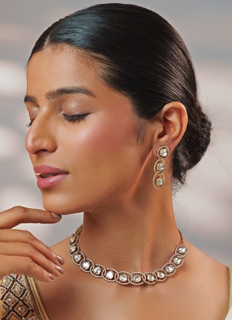 Antique Gold Polki Necklace Set Zevar by Geeta - Fabilicious Fashion