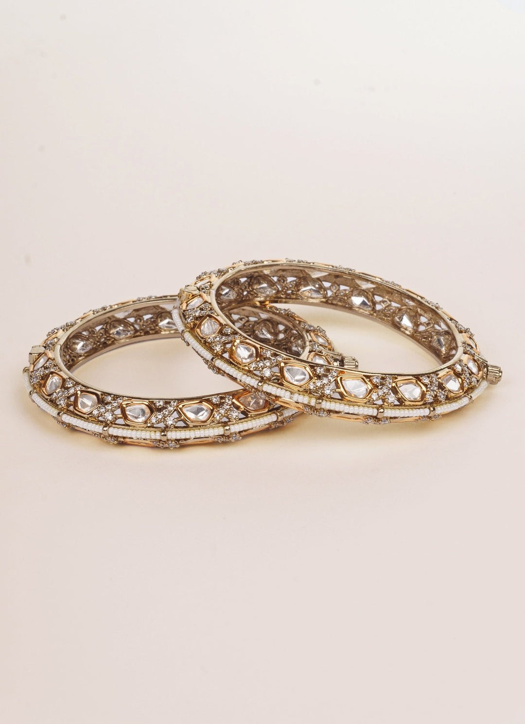 Antique Gold Polki Two Tone Bangle Set Zevar by Geeta - Fabilicious Fashion