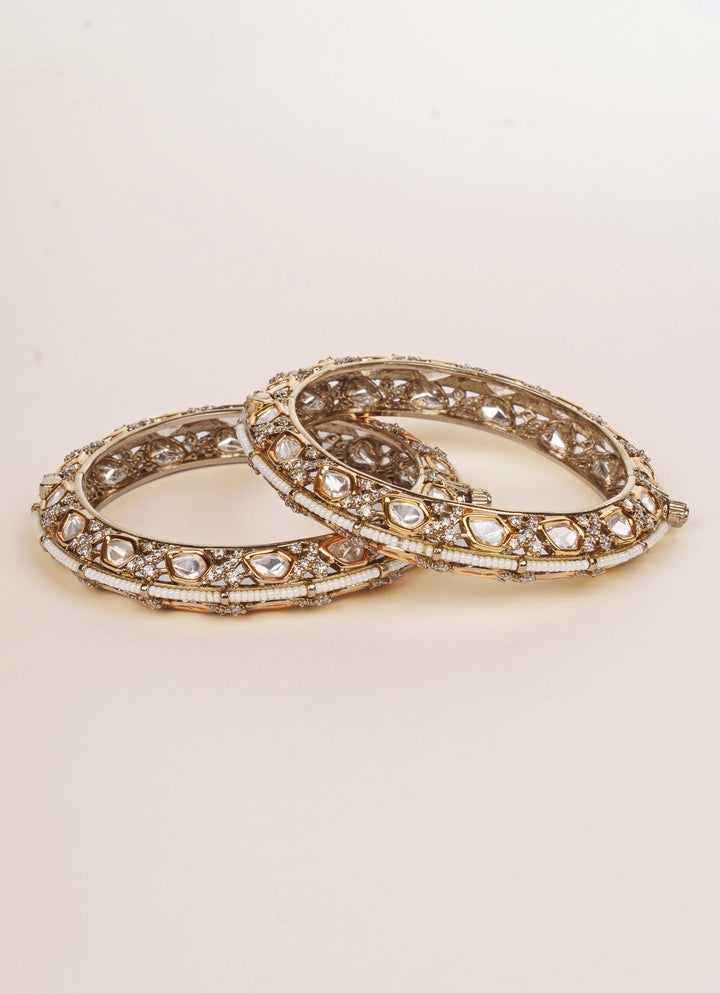 Antique Gold Polki Two Tone Bangle Set Zevar by Geeta - Fabilicious Fashion