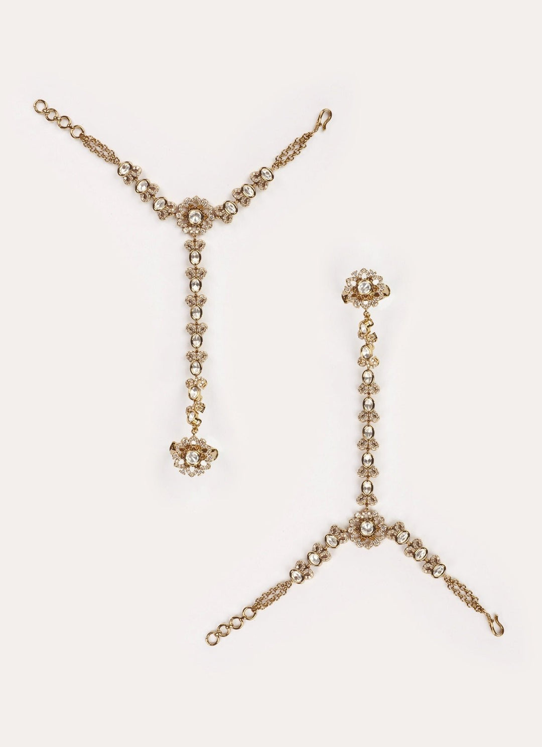 Antique Gold Polki Two Tone Haathphool Set Zevar by Geeta - Fabilicious Fashion