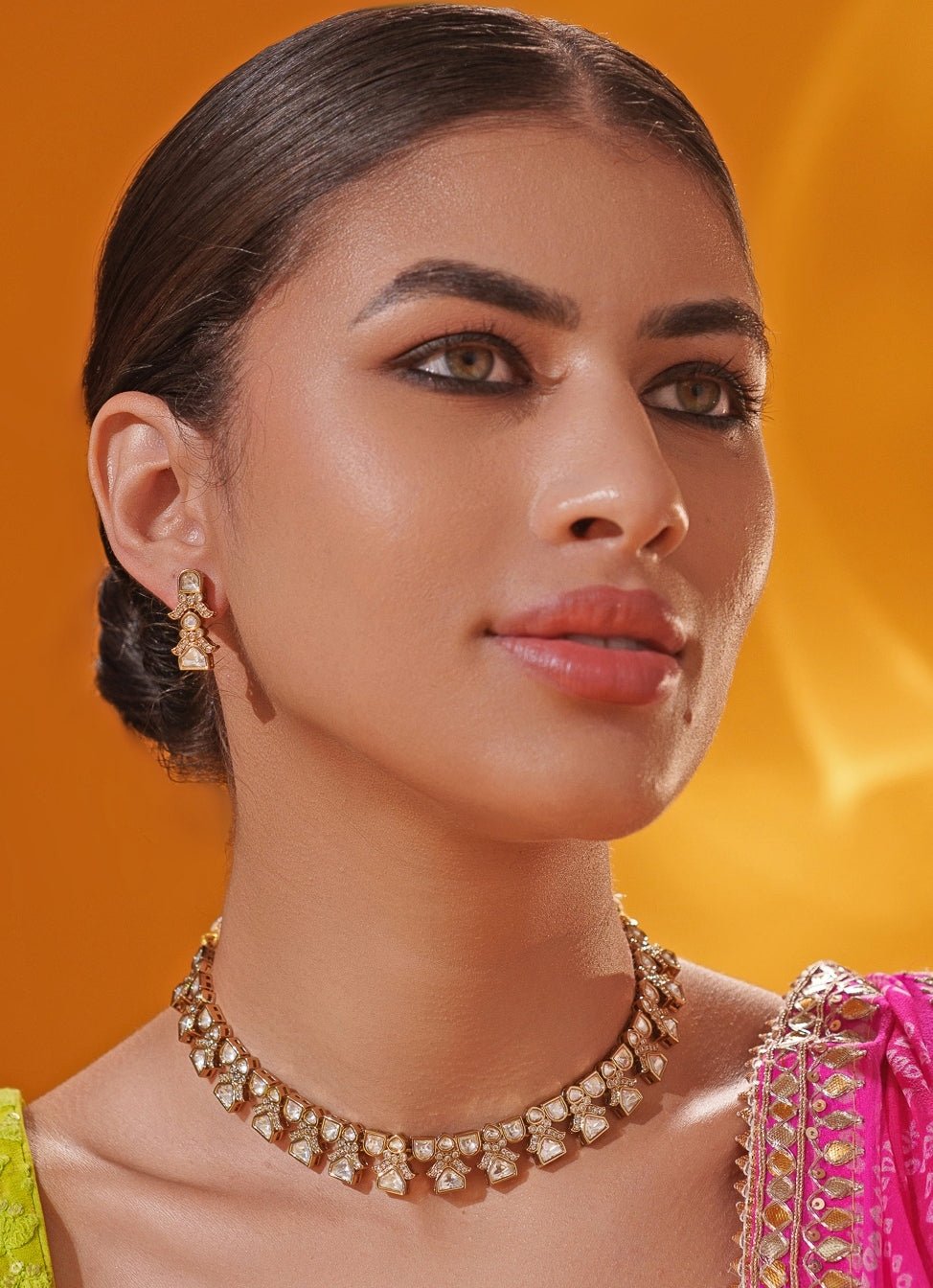 Antique Gold Polki Two Tone Necklace Set Zevar by Geeta - Fabilicious Fashion