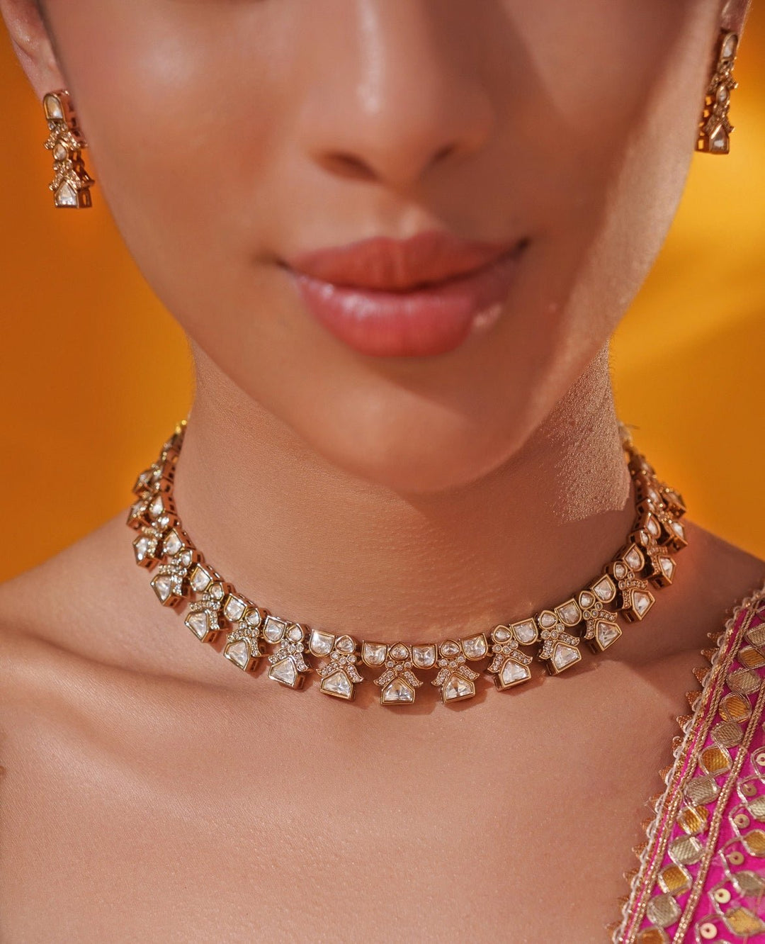 Antique Gold Polki Two Tone Necklace Set Zevar by Geeta - Fabilicious Fashion