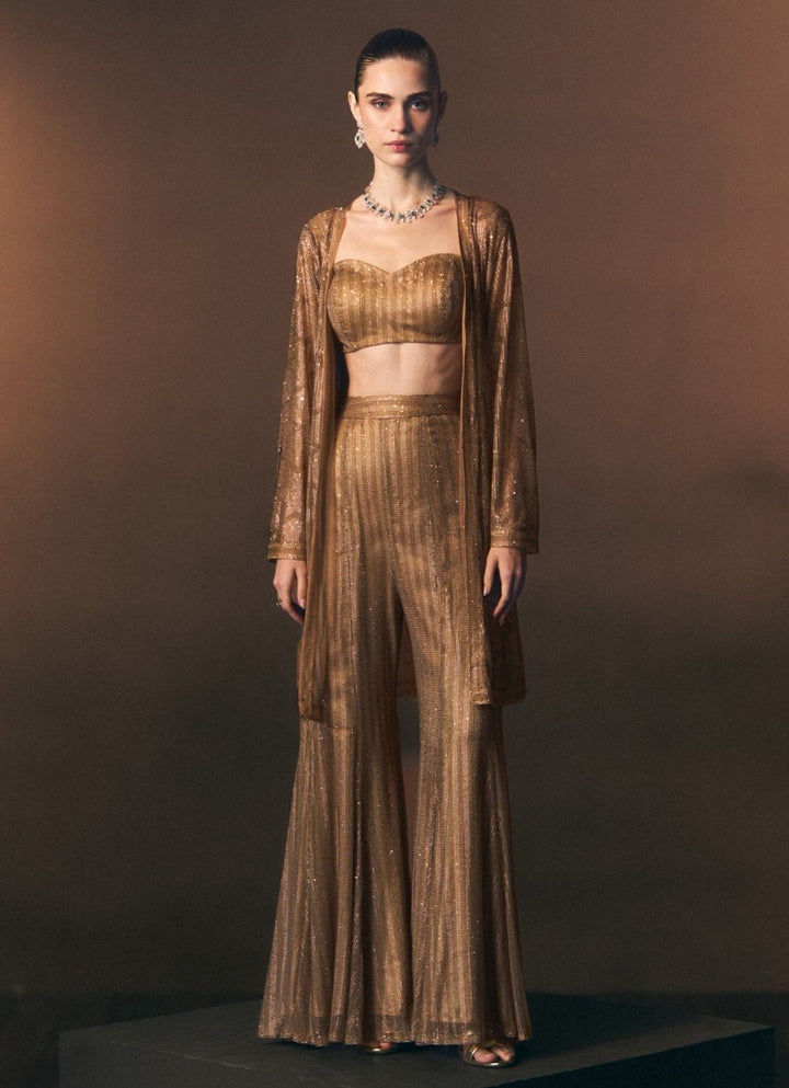 Angad Singh Antique Gold Soft Net Blouse Sharara With JacketFabilicious Fashion