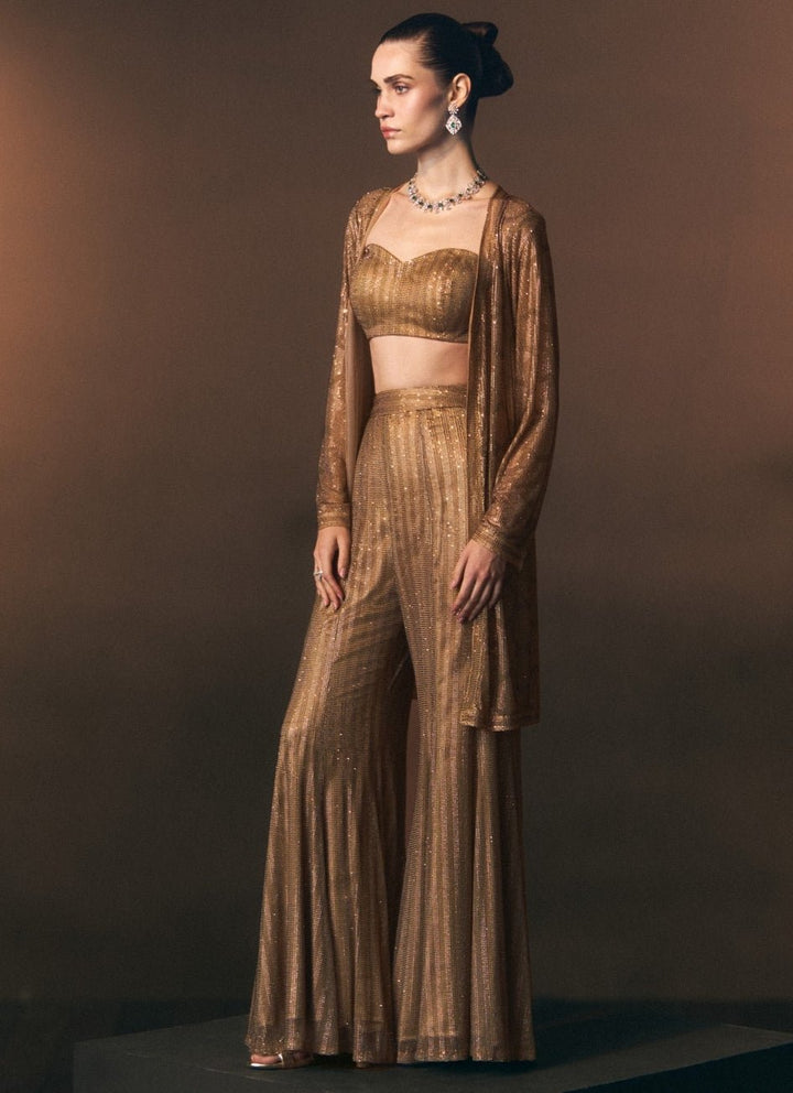 Angad Singh Antique Gold Soft Net Blouse Sharara With JacketFabilicious Fashion