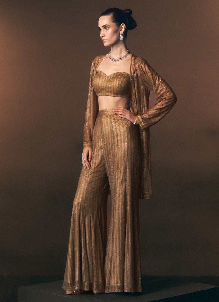Angad Singh Antique Gold Soft Net Blouse Sharara With JacketFabilicious Fashion
