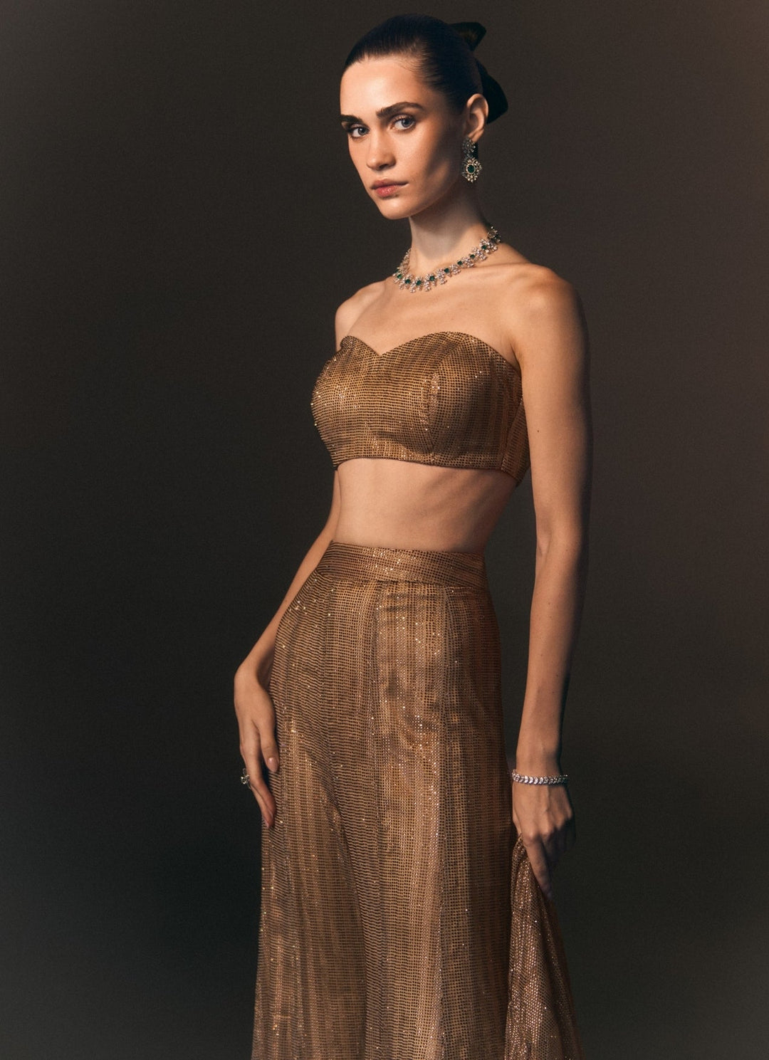 Angad Singh Antique Gold Soft Net Blouse Sharara With JacketFabilicious Fashion