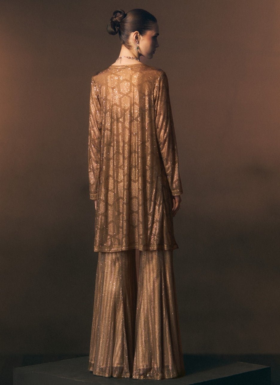 Angad Singh Antique Gold Soft Net Blouse Sharara With JacketFabilicious Fashion