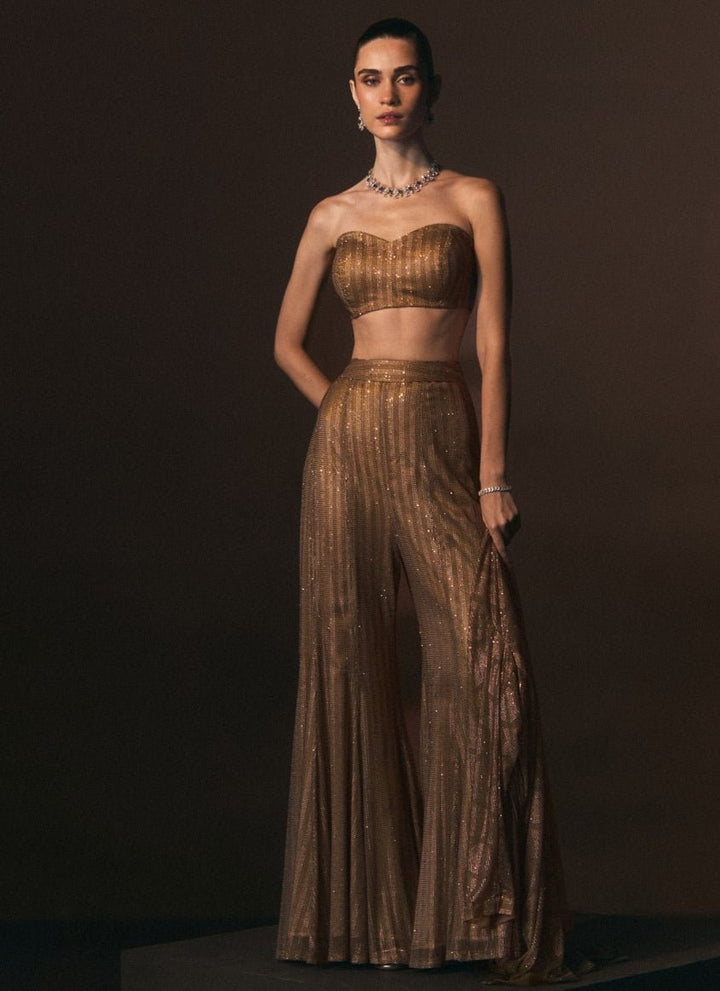 Angad Singh Antique Gold Soft Net Blouse Sharara With JacketFabilicious Fashion