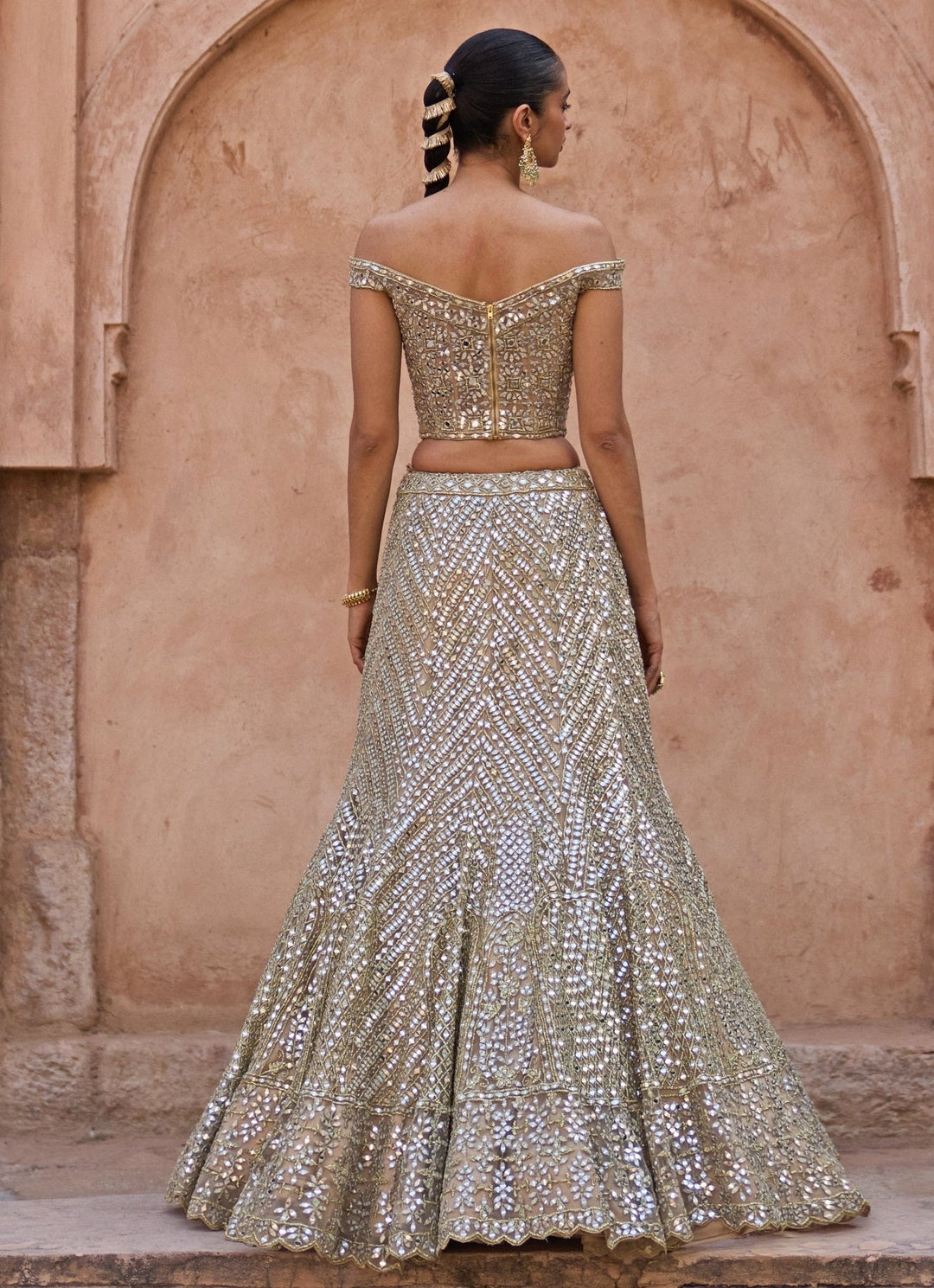 Angad Singh Antique Gold Soft Net Corset Lehenga SetFabilicious Fashion