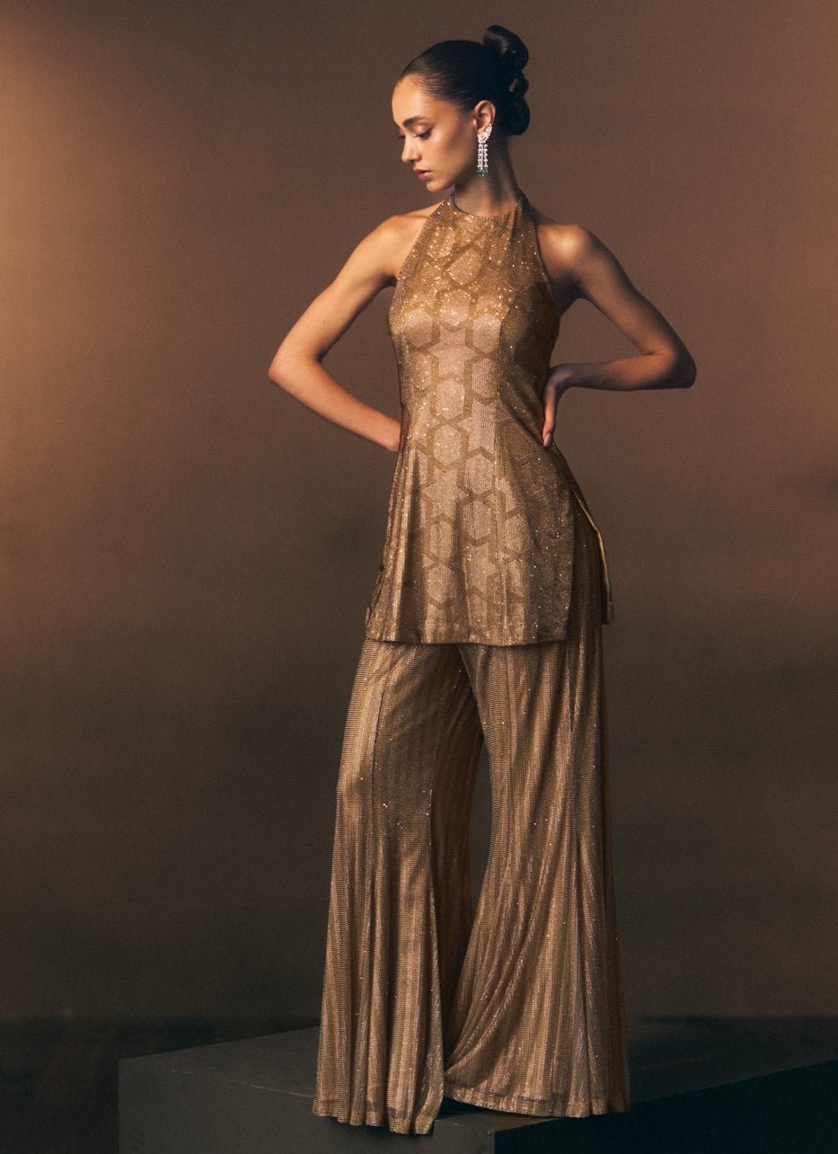 Angad Singh Antique Gold Soft Net Kurta Sharara SetFabilicious Fashion