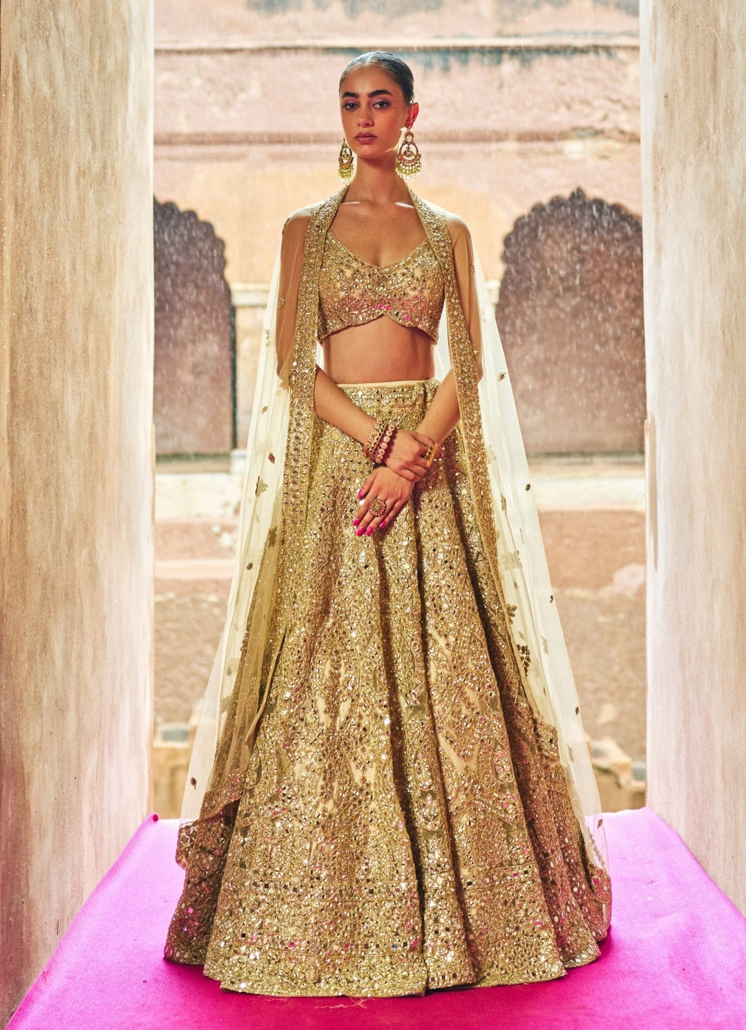 Antique Gold Soft Net Lehenga Set Angad Singh - Fabilicious Fashion