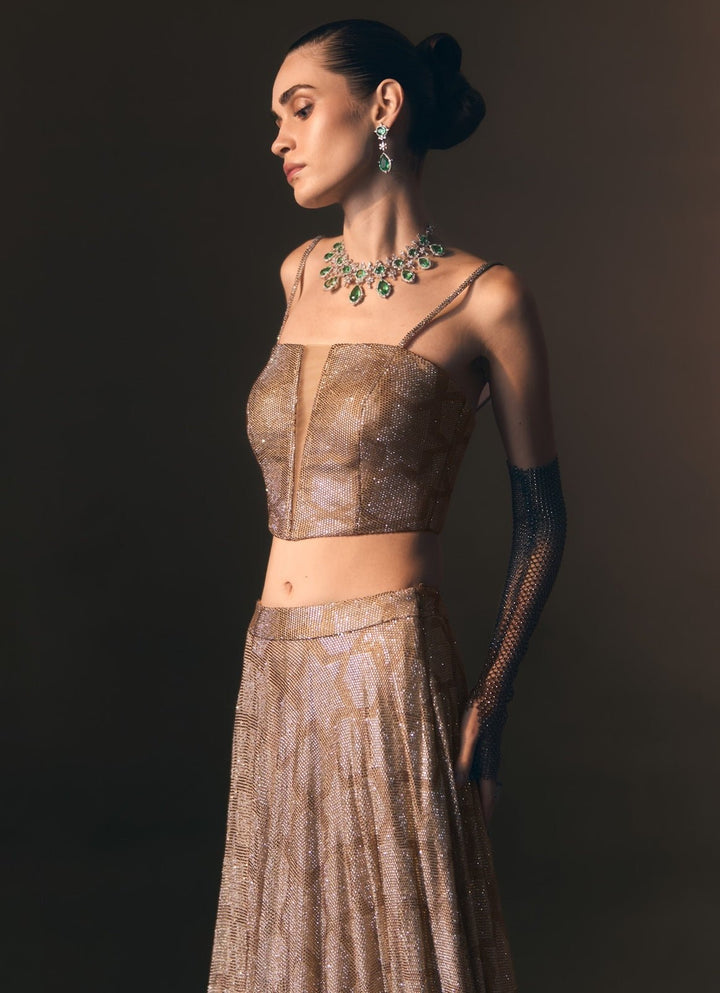 Angad Singh Antique Gold Soft Net Lehenga SetFabilicious Fashion