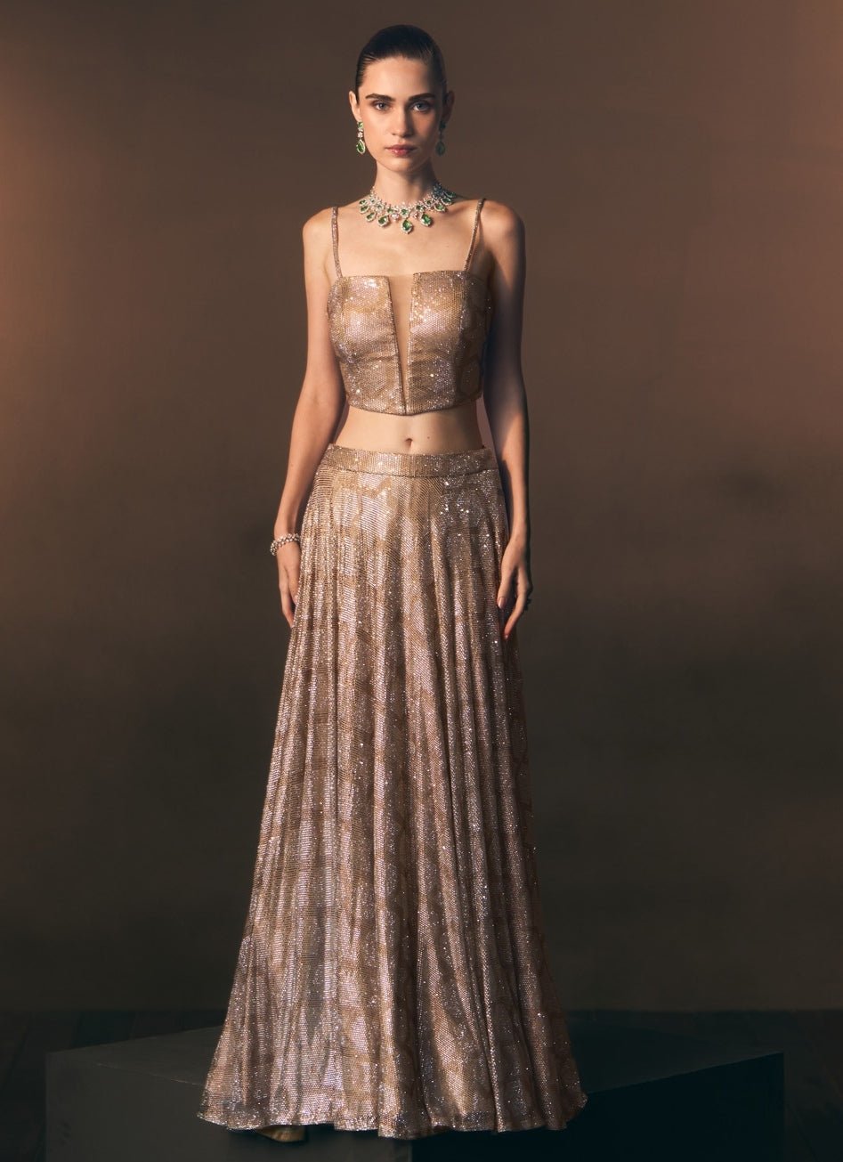 Angad Singh Antique Gold Soft Net Lehenga SetFabilicious Fashion