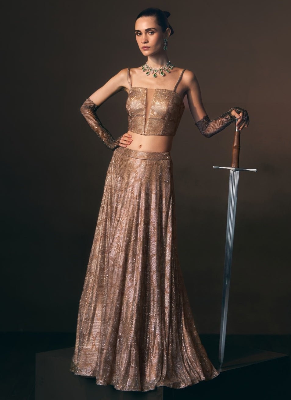 Angad Singh Antique Gold Soft Net Lehenga SetFabilicious Fashion