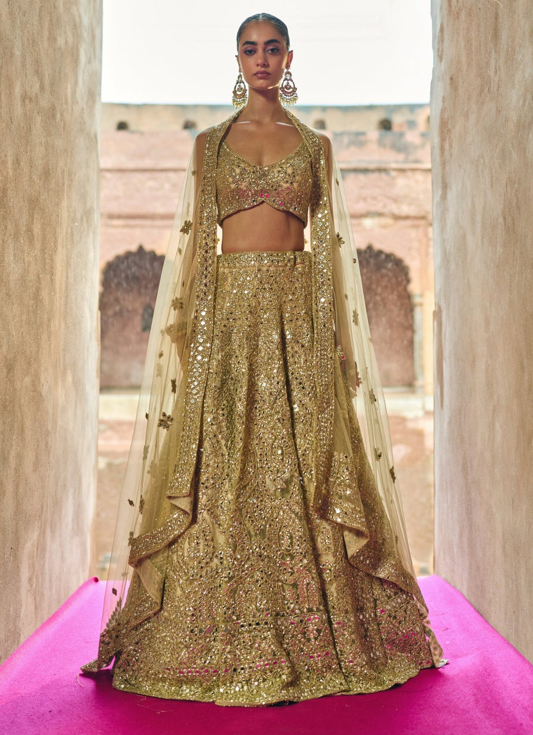 Antique Gold Soft Net Lehenga Set Angad Singh - Fabilicious Fashion