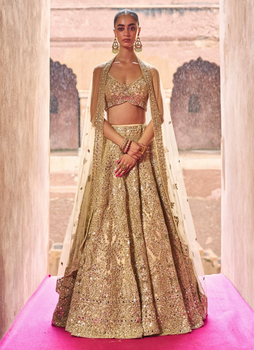 Antique Gold Soft Net Lehenga Set Angad Singh - Fabilicious Fashion