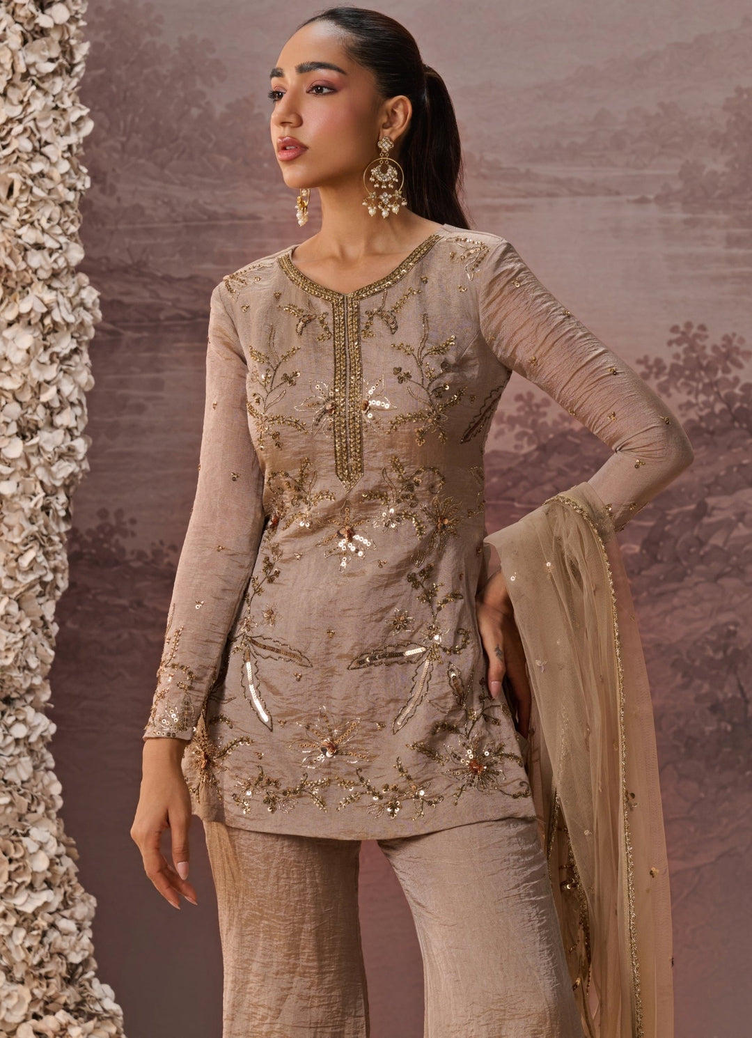 Parul Gandhi Antique Gold Tissue Kurta Sharara SetFabilicious Fashion