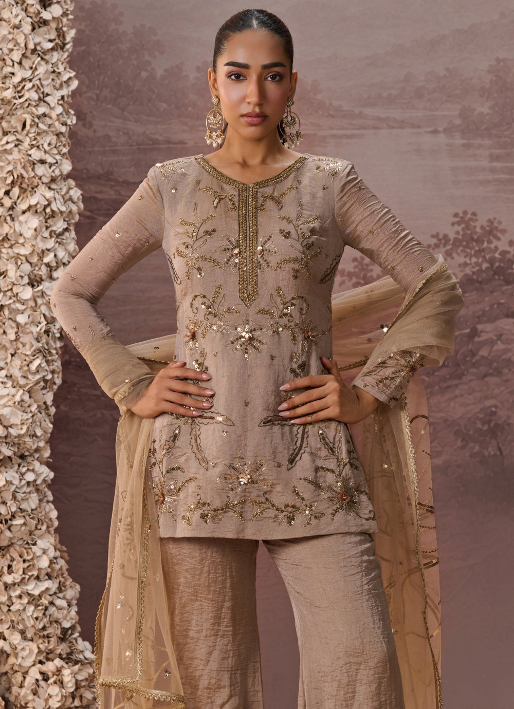 Parul Gandhi Antique Gold Tissue Kurta Sharara SetFabilicious Fashion