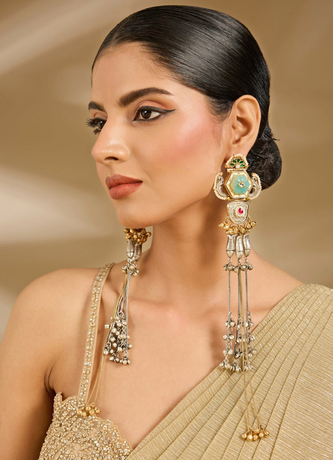 Antique Long Statement Green Dangler Earrings Vivinia By Vidhi Mehra - Fabilicious Fashion