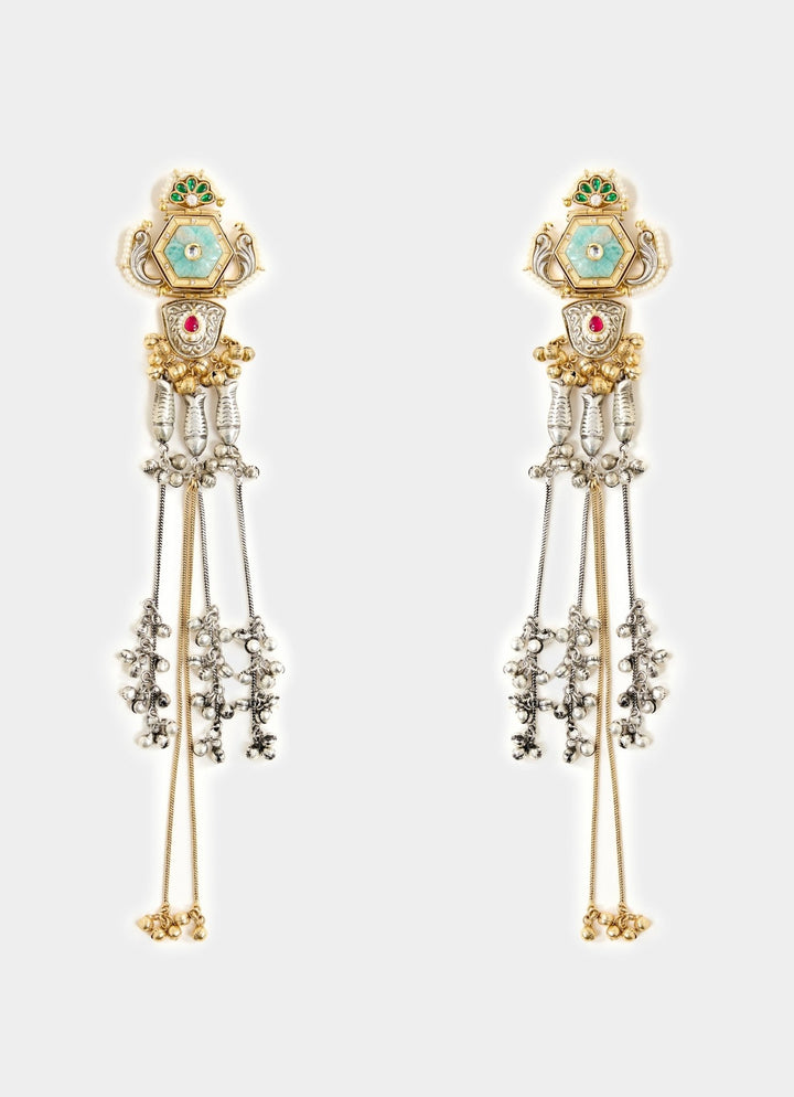 Antique Long Statement Green Dangler Earrings Vivinia By Vidhi Mehra - Fabilicious Fashion