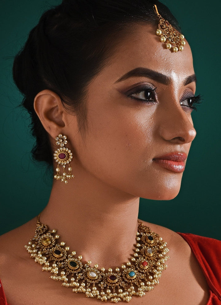 Antique Multi Stone Necklace Set Zaza By Somya - Fabilicious Fashion