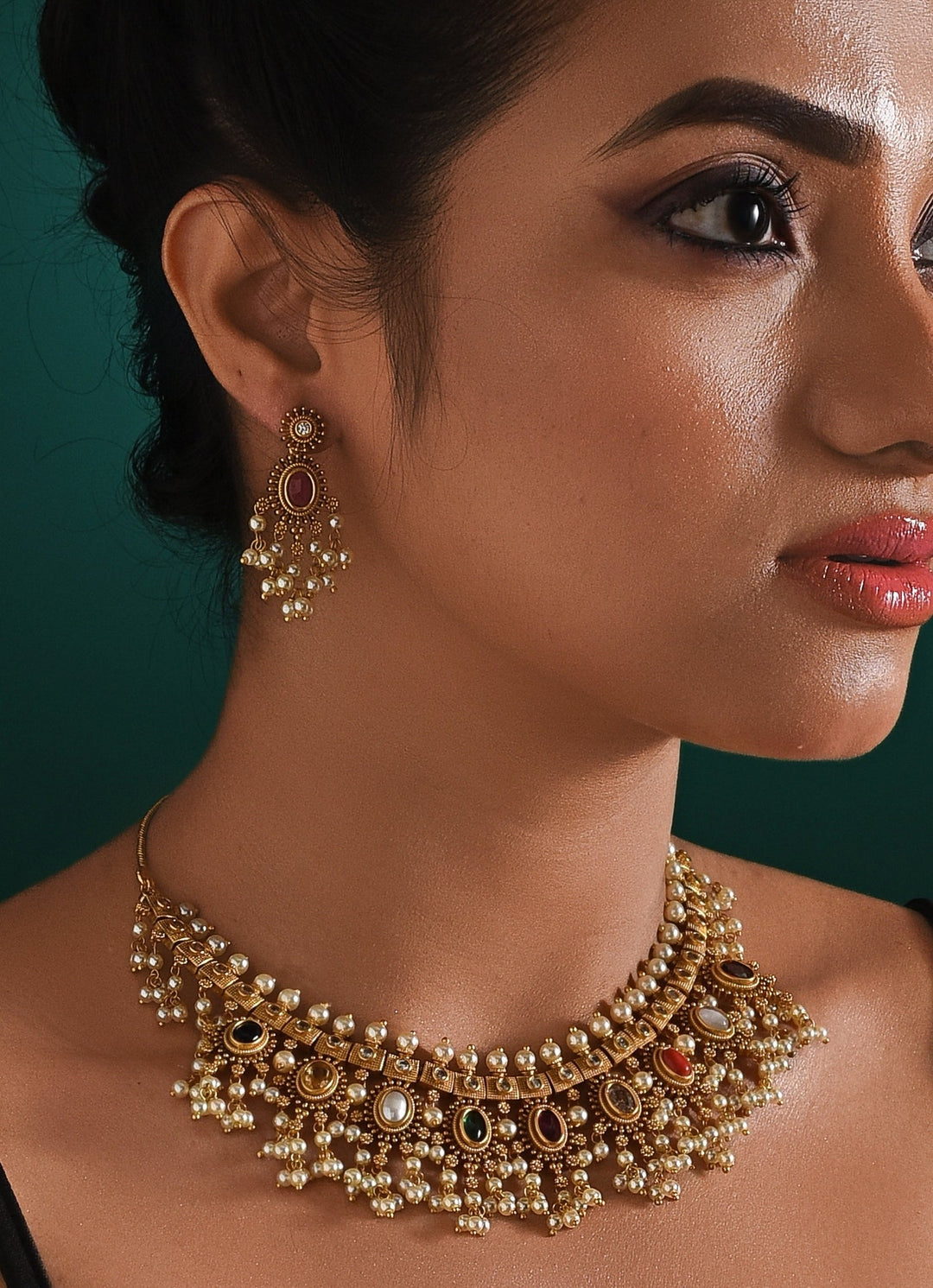 Antique Multi Stone Necklace Set Zaza By Somya - Fabilicious Fashion