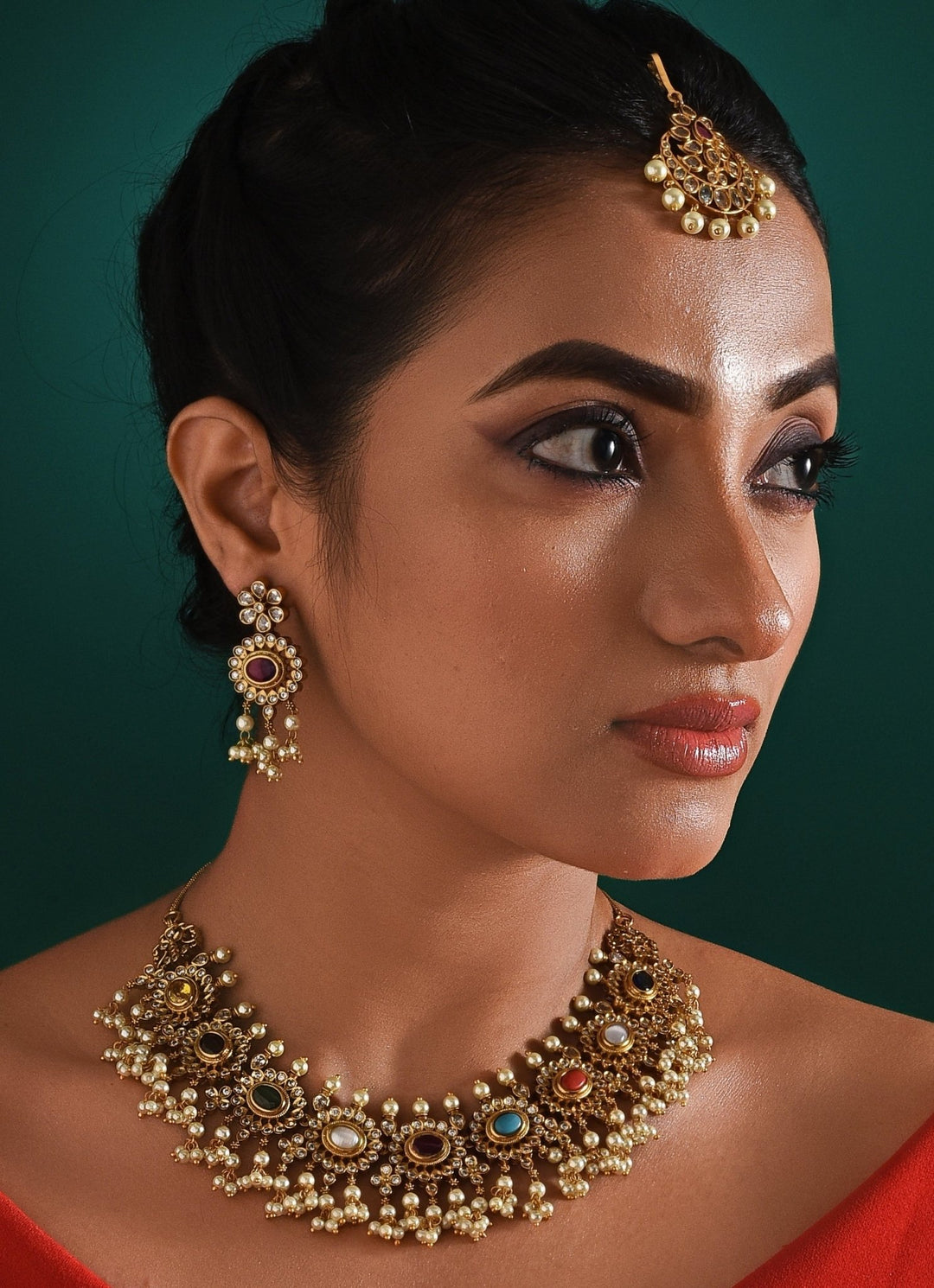 Antique Multi Stone Necklace Set Zaza By Somya - Fabilicious Fashion