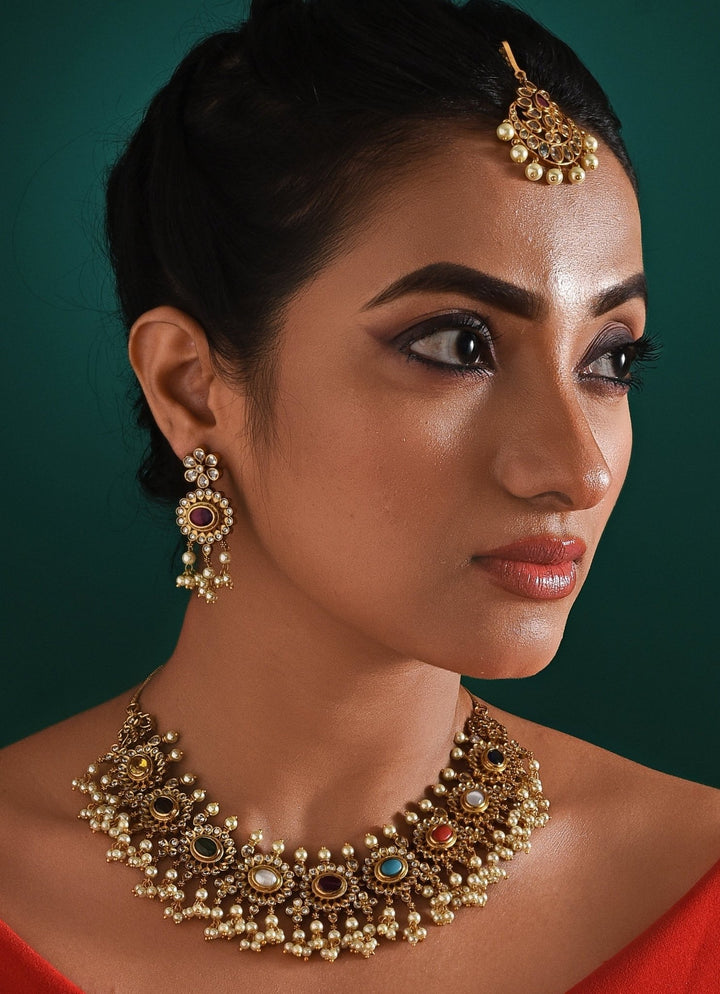 Antique Multi Stone Necklace Set Zaza By Somya - Fabilicious Fashion