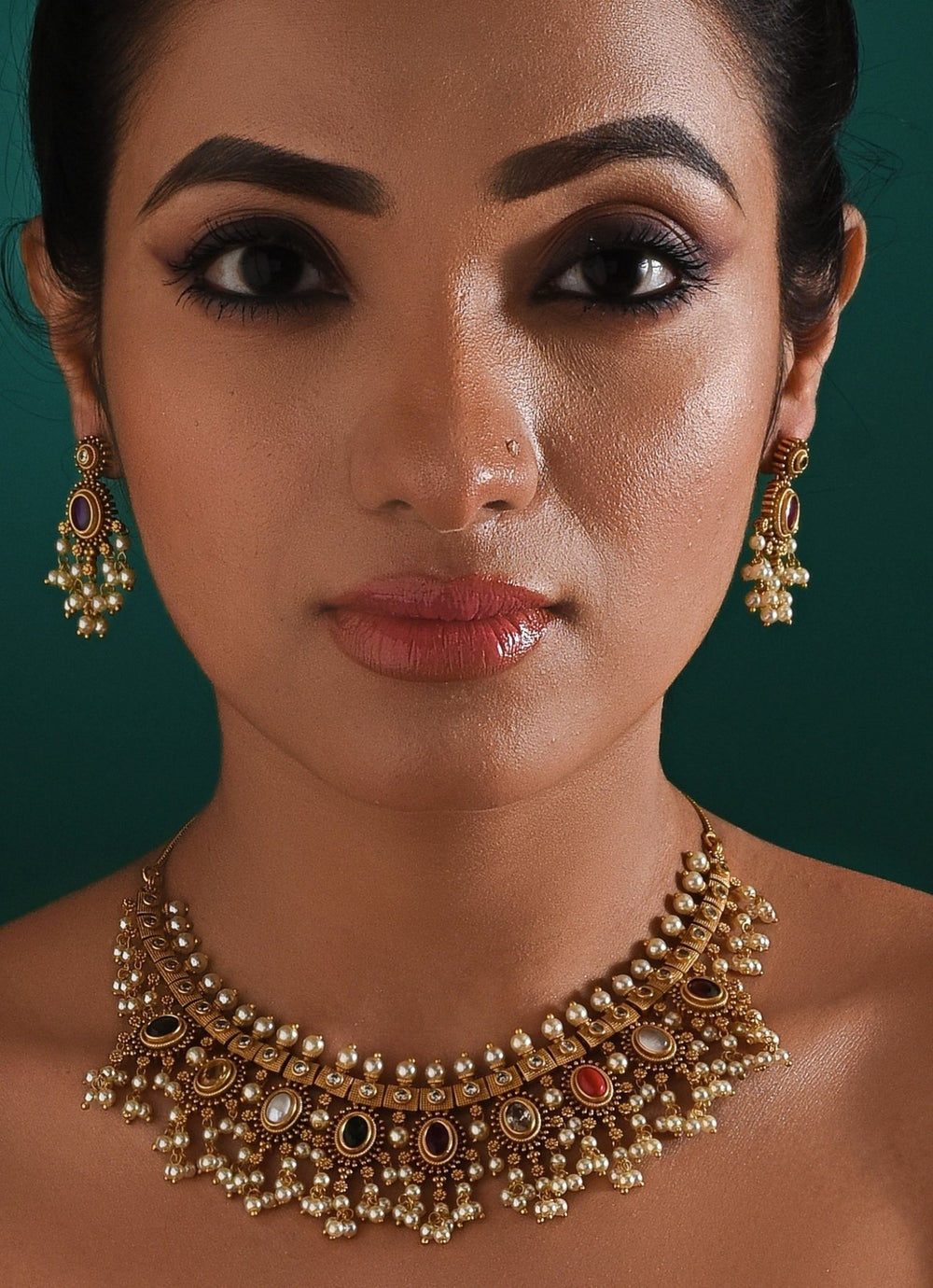 Antique Multi Stone Necklace Set Zaza By Somya - Fabilicious Fashion