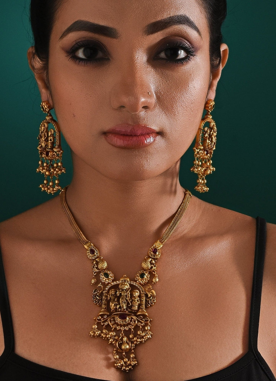Antique Traditional Temple Pendant Necklace Set Zaza By Somya - Fabilicious Fashion
