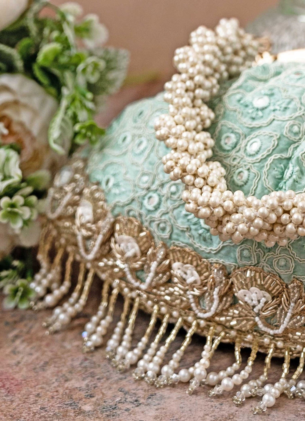 Aqua Blue Embroidered Vintage Purse AMYRA - Fabilicious Fashion