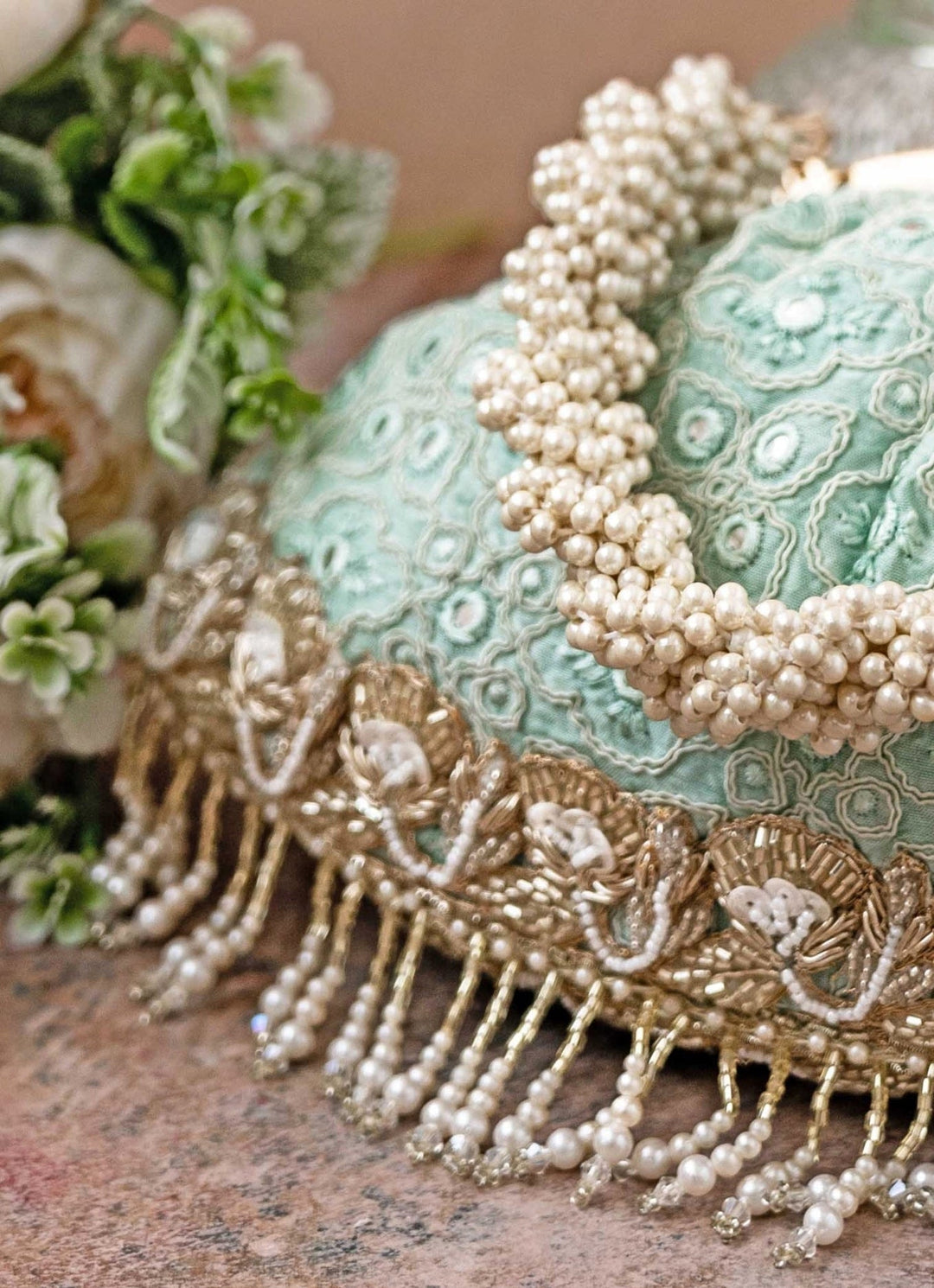 Aqua Blue Embroidered Vintage Purse AMYRA - Fabilicious Fashion