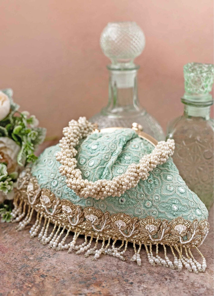 Aqua Blue Embroidered Vintage Purse AMYRA - Fabilicious Fashion