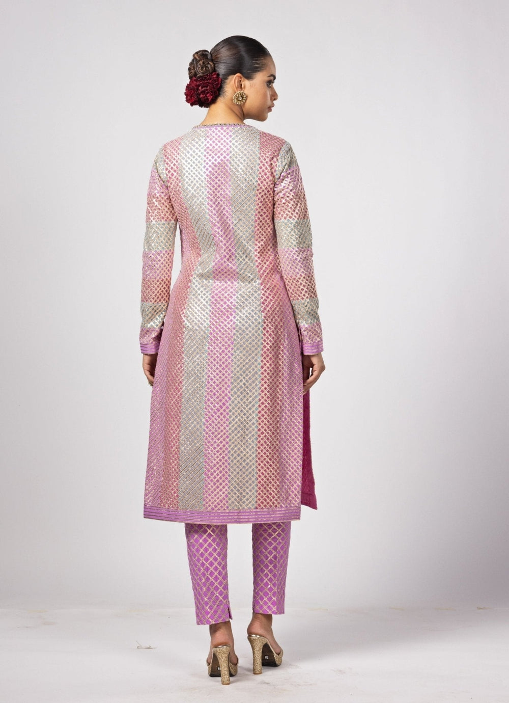 Aqua Blue Multicolour Gota Embroidered Kurta Pants Set Vvani by Vani Vats - Fabilicious Fashion