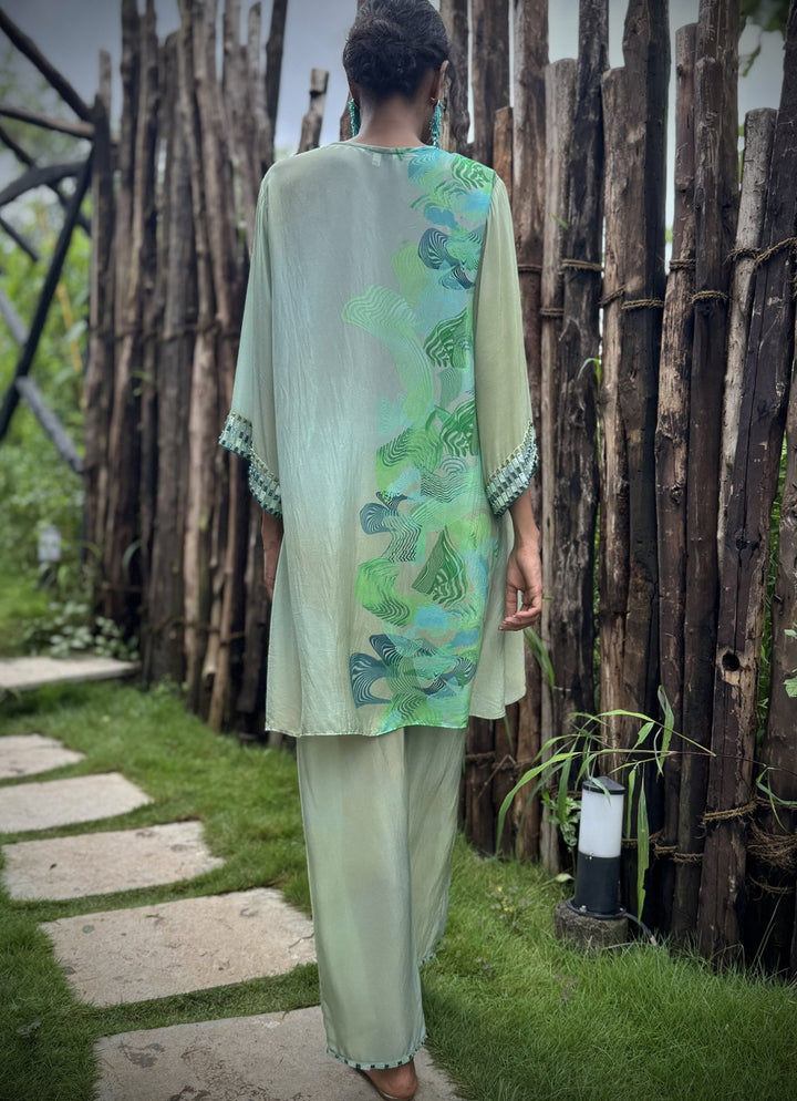 Aqua Green Crepe Kurta Pant Set Basil Leaf - Fabilicious Fashion